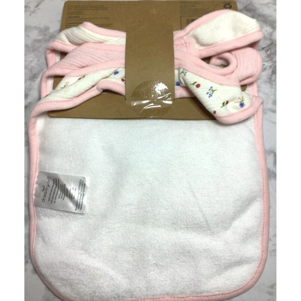 Dream Gro 3 Piece Textured  Baby Bib Set - Floral And Pink Bow